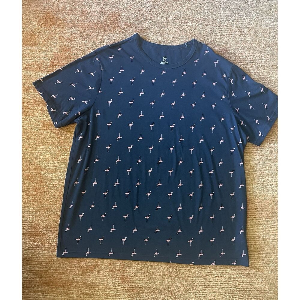 HB Mens 2XL Navy Blue T Shirt Flamingo Print Cotton Blend NWOT Short Sleeve
